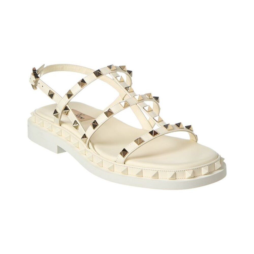 Valentino Rockstud Leather Sandal, Beige